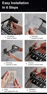 Metal Wall Mounted Bathroom/Kitchen Shelf With Adhesive Patch To Secure