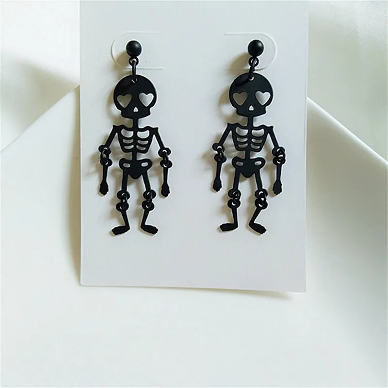 Halloween Skull, Skeleton,Ghost And Spider Web Dangle Earrings