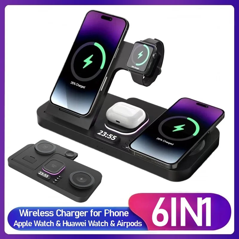 30W Digital Clock Wireless Charger With RGB Night Light For Smartphone Airpods Pro Huawei Apple Watch
