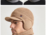 Men Or Women's Knitted Neck Scarf And Hat With Extra Ear Protection