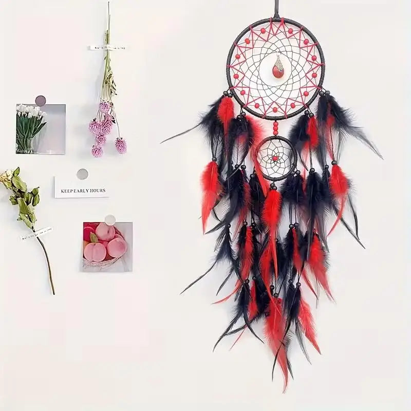 Hand-woven Dreamcatcher With Artificial Feathers And Crystals