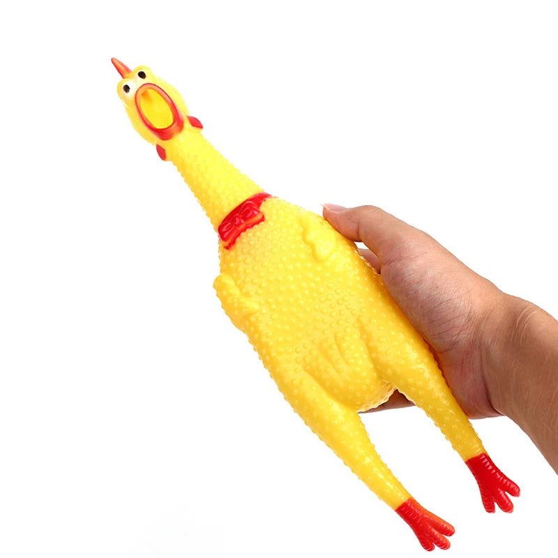 Pet's Small Or Large Durable Yellow Rubber Screaming Chicken Chewy Toy