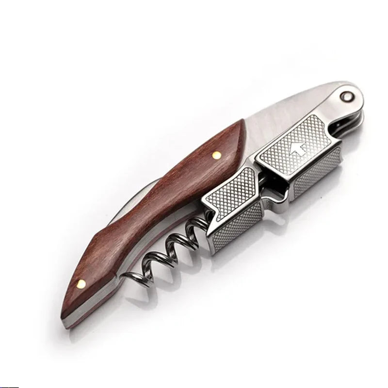 Professional Waiters Corkscrew With Wood Grip Beer Bottle Opener And Foil Cutter