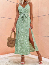 Elegant Sleeveless V Neck Maxi Dress With Slit on the Side.