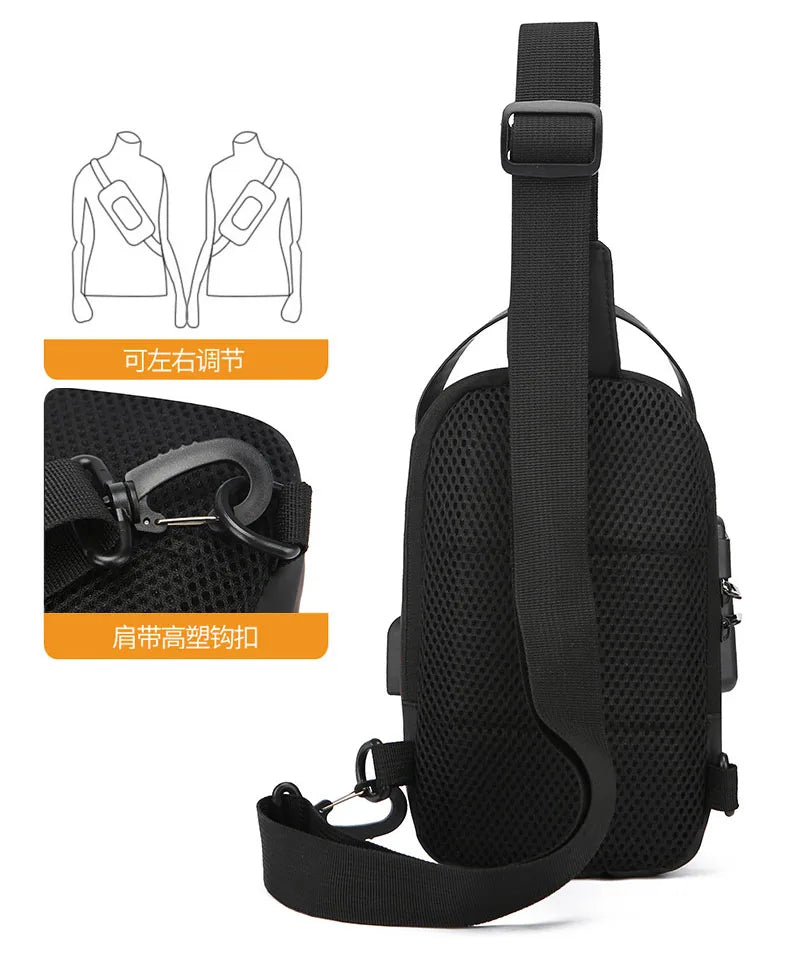 Men's Anti Theft USB Charging Crossbody Bag