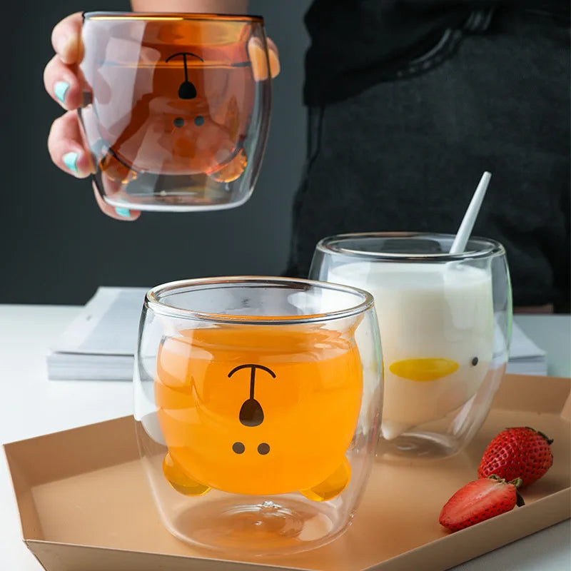 JUSTINLAU Creative Glass Double Wall Insulated Animal Mug