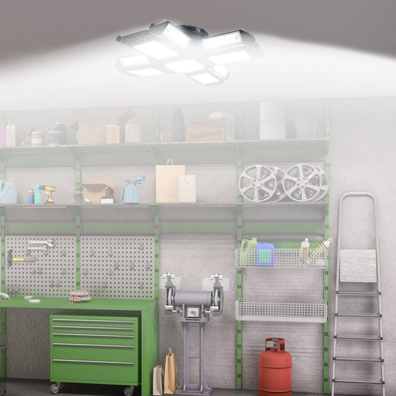 Led Garage Adjustable Ceiling Light With 12 Adjustable Panels.  Great for Garage, Workshop and Warehouse.