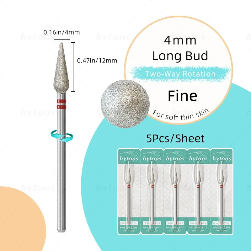 HYTOOS 5Pcs/Set Diamond Nail Drill Bits To Clean Cuticles And Nails