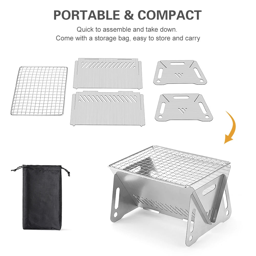 Tomshoo Portable Folding Stainless Steel Backpacking Barbeque