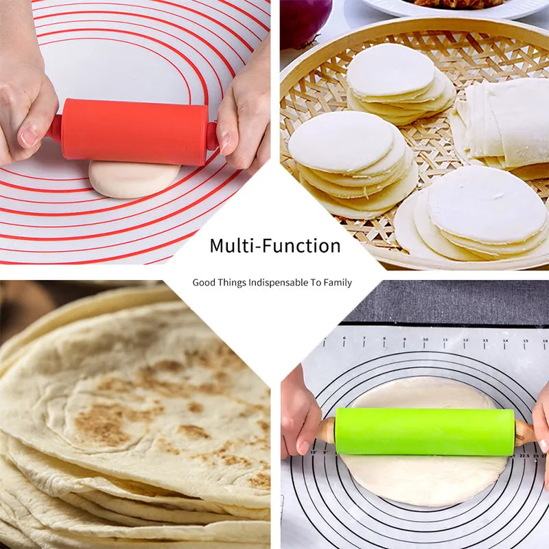 Silicone Non-Stick Rolling Pin With Plastic OR Wooden Handle. Pas