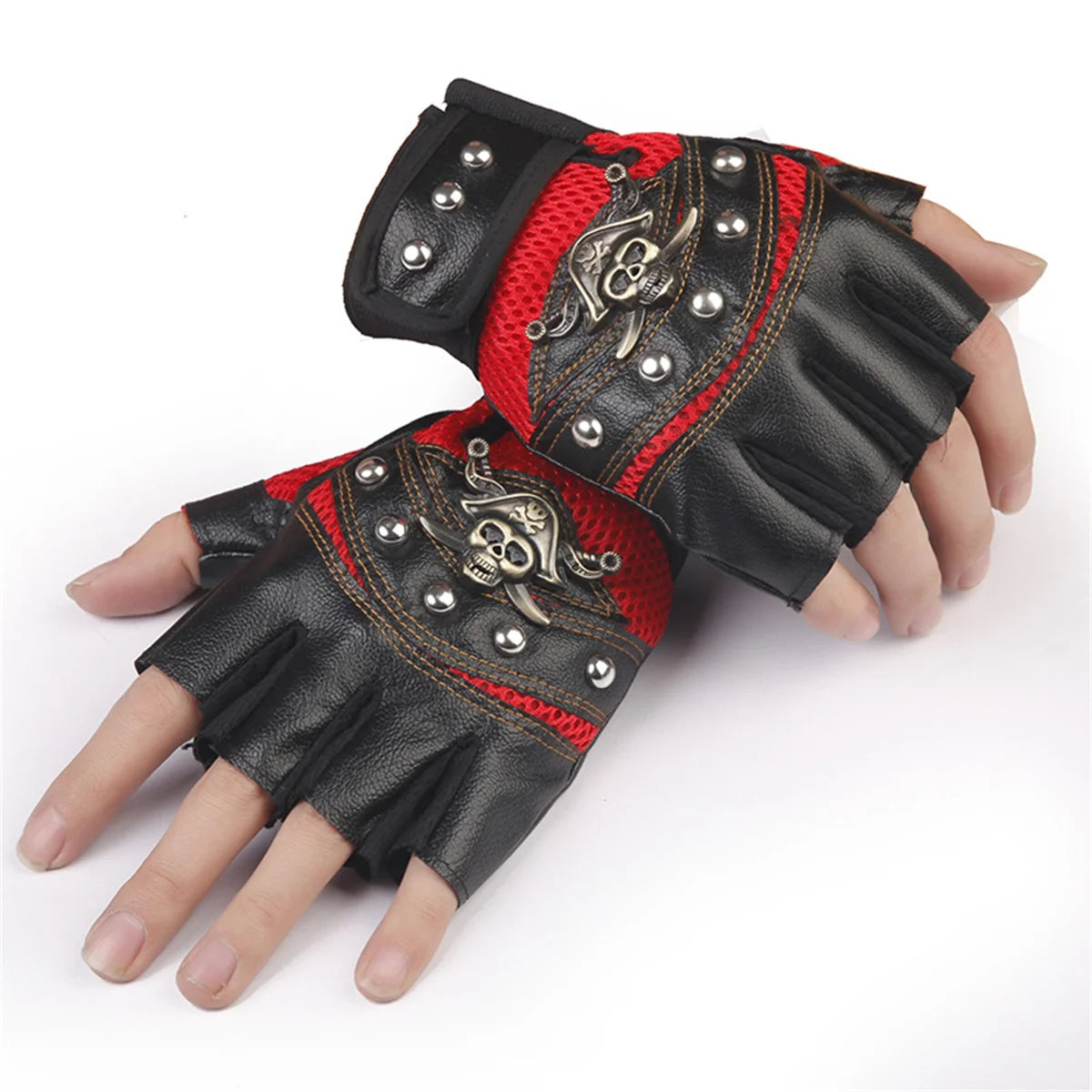 men and women's PU leather fingerless gloves