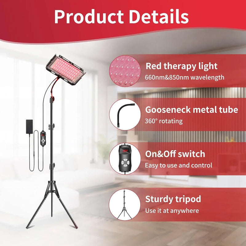 100W Infrared 660nm & 850nm NIR Therapy Lamp With Stand For Pain Relief