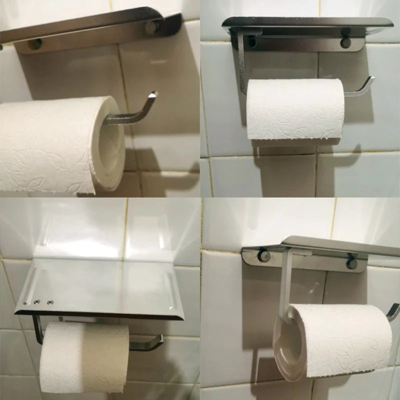 Aluminum Wall Mount Toilet Paper Holder With Phone Shelf Accessories