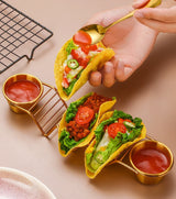 Stainless Steel Taco Holder Set With 2 Sauce Cup Holder