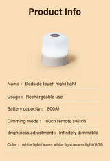 Rechargeable Led Dimmable Multicolor Night Light with Remote Control Or Touch Switch