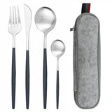 5pcs Black Gold Reusable Dinnerware Set For Camping With Case