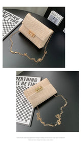 Women's Straw Rainbow Stripe Shoulder Crossbody Handbag With Chain Strap