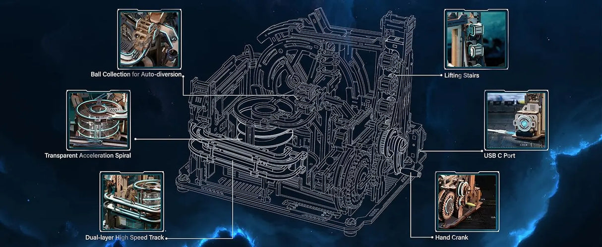 Robotime Motor driven Mechanical Model Marble Spaceport 3D Wooden Puzzle