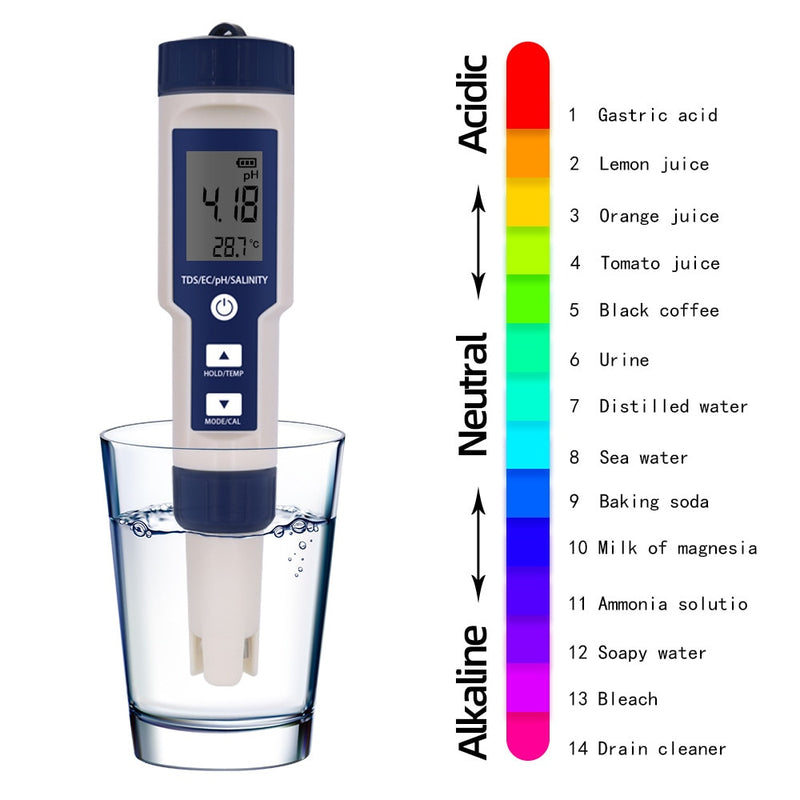 Digital PH Meter 10 in 1 Water Quality Monitor Tester PH/EC/TDS/Salinity/Thermometer Multi-parameter Testing Meter