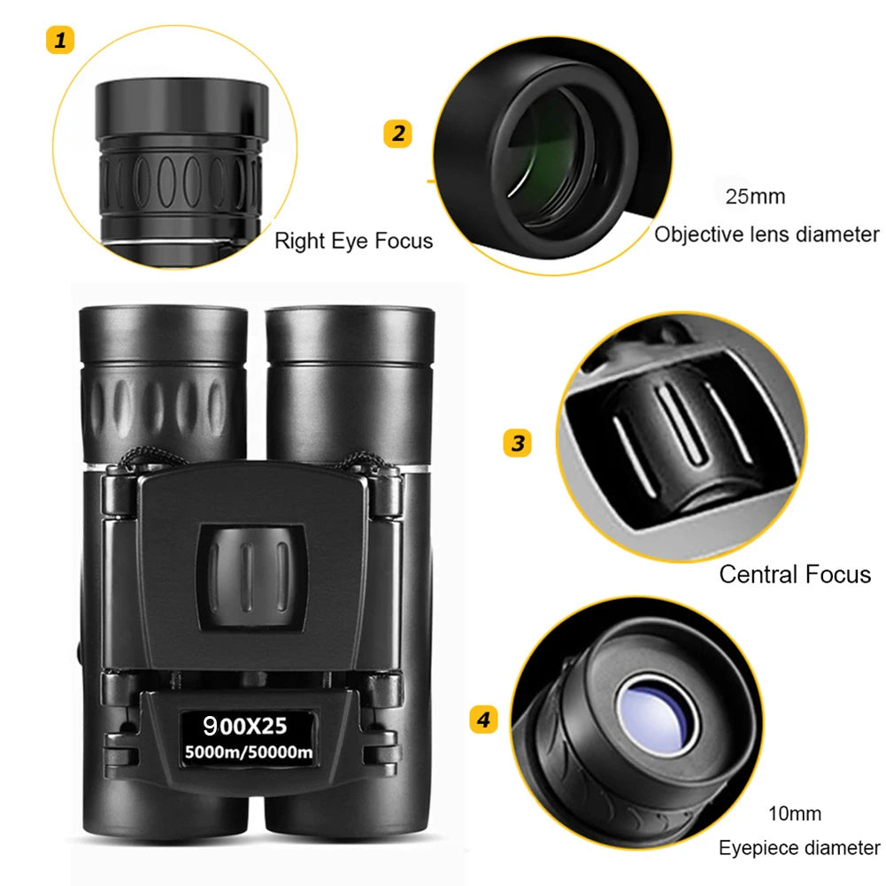 900x25 High Power Mini HD Low Light Level BAK4 Binoculars With Long Range 50000M