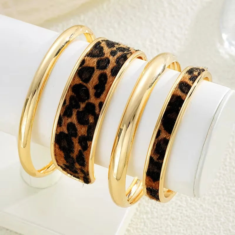 4pcs Bohemian PU Leather Leopard Print Bracelet