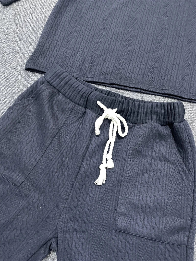 Men's Two Piece V-Neck Knitted Casual Shorts Set