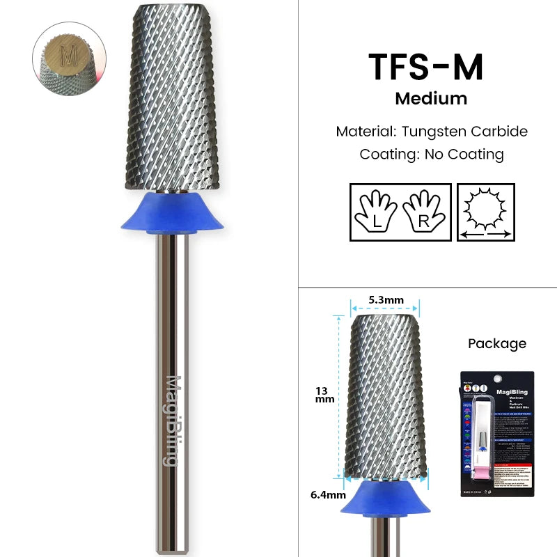 3/32" MagiBling Carbide Sharp 6.6mm Cross Cut Tapered Nails Bit For Acrylic Gel Remover