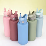 1L  Stainless Steel, Wide Mouthed, Thermos Water Bottle With Straw