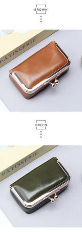 Compact Genuine Leather Kiss-Lock Mini Accessorie Pouch