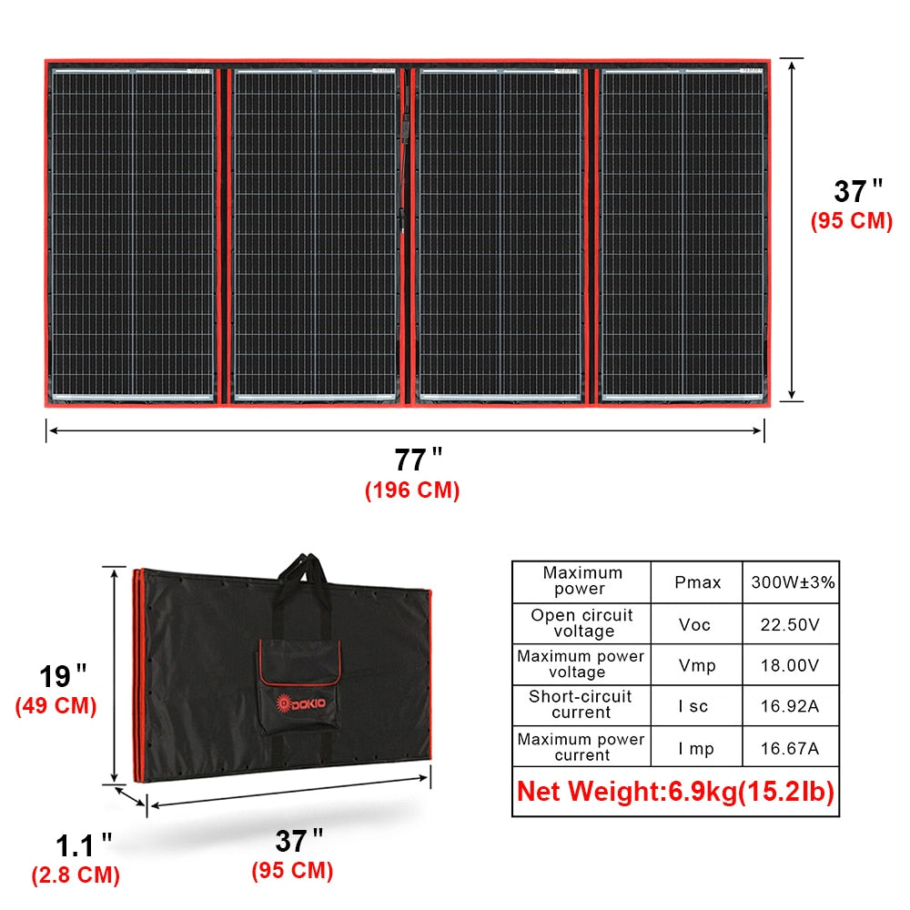 Dokio Flexible/Foldable High Efficiency Solar Panel. 12V 80w 100w 150w 200w 300w Solar Panel Kit