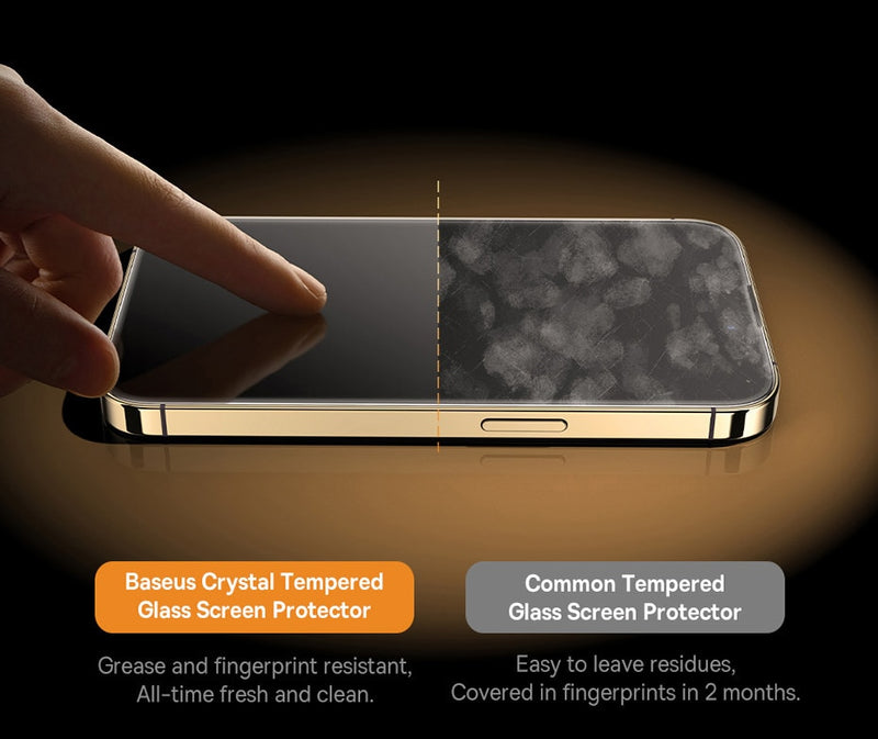 Baseus 0.3mm Crystal HD Tempered Glass for iPhone 14 13 12 11 Pro Max Screen Protector With Cleaning Kit.
