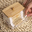 1pc7 Oz Cotton Swab Holder With Wooden Lid