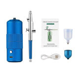 Blue Portable Airbrush Kit With Compressor Oxygen Injector Spray Gun For Nail, Makeup OR Cake Painting