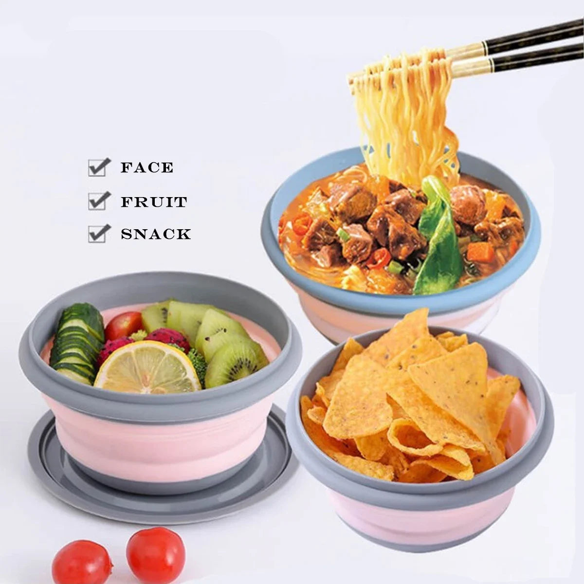 3 Pieces Silicone Folding Bowls with Lids