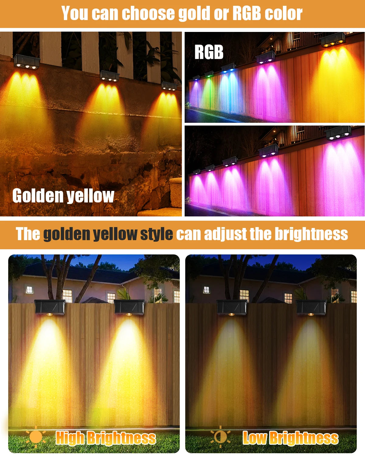 Waterproof Solar RGB Or Yellow Lights for Step Fence Or Railing