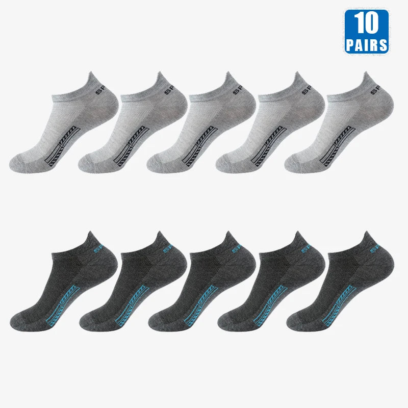 10 Pairs Cotton Breathable Mesh Sports Ankle High Socks For Men And Women
