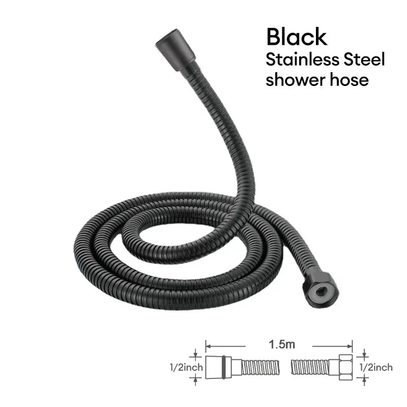 Black/Chrome Stainless Steel Flexible Shower Hose