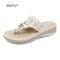 TIMETANG Soft Leather Platform Beach Sandals With Low Comfortable heels.