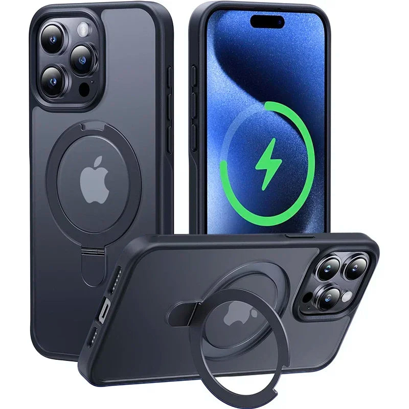 Magsafe IPhone Mat Finish Air 17 16 15 14 13 12 11 Pro Max Plus With Lens Protector And Metal Ring Stand