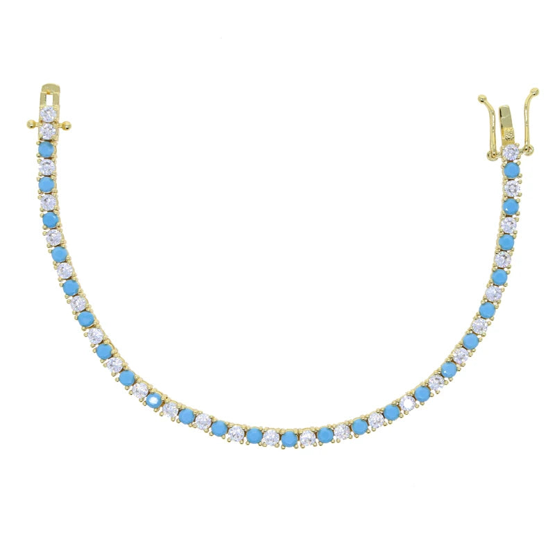 17-19CM Platinum Plated Turquoise Blue With White CZ Stone Tennis Bracelet