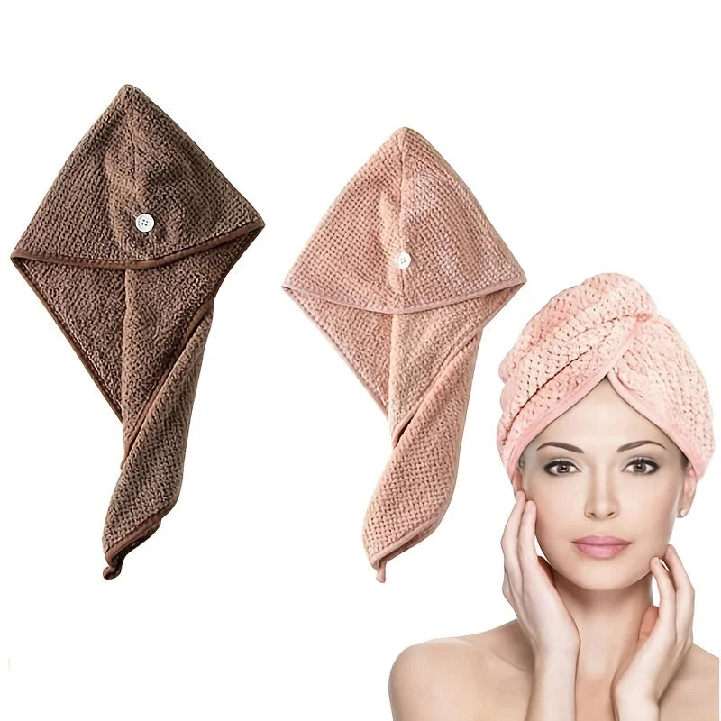 1PCS Microfiber Hair Towel With Button Fastener