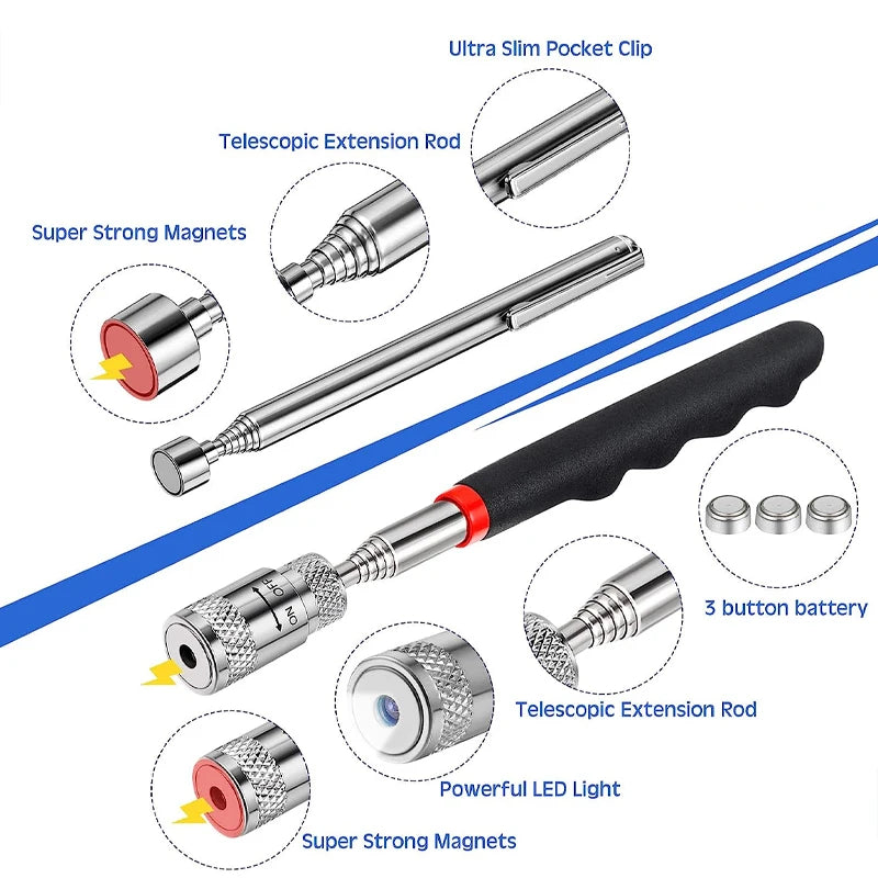 Mini Extendable Magnetic Rod To Pickup Nuts Or Bolts