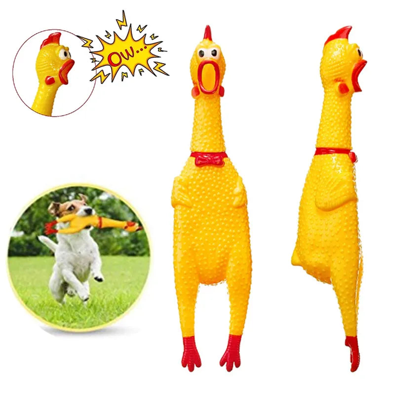 Pet's Small Or Large Durable Yellow Rubber Screaming Chicken Chewy Toy