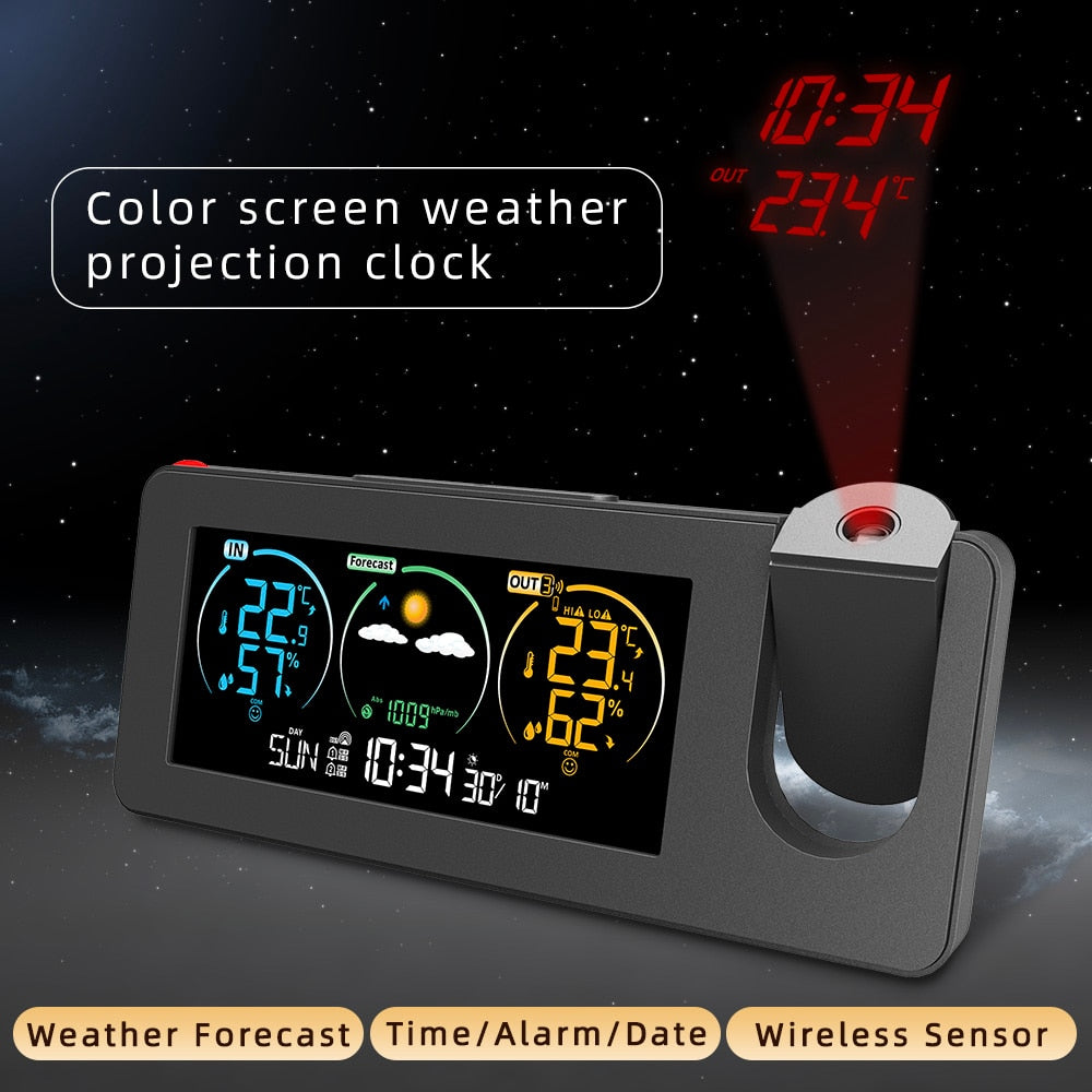 Projection Color Screen Digital Alarm Clock Temperature and Humidity Meter.