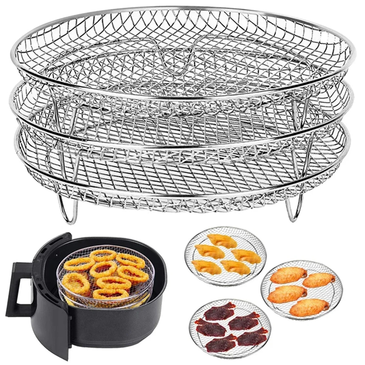 3-layer Stainless Steel Stackable Air Fryer Rack