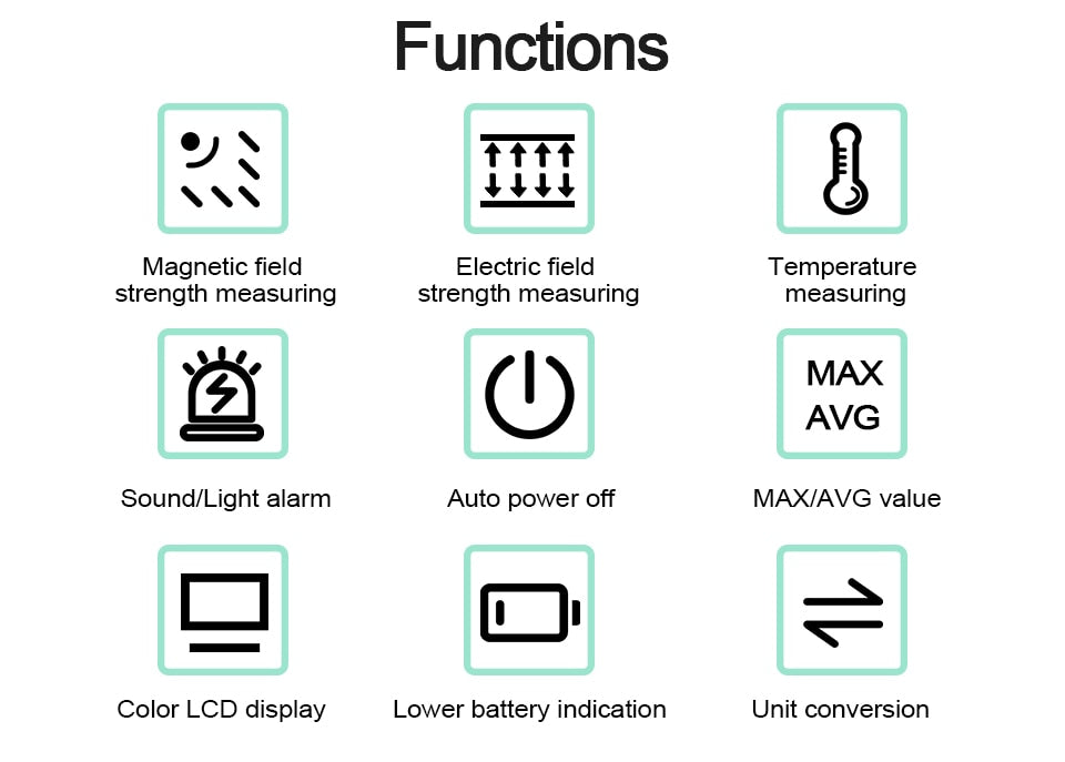 Professional Digital Electromagnetic, Radiation Tester Magnetic Electric Strength EMF Detector with Temperature Measurement