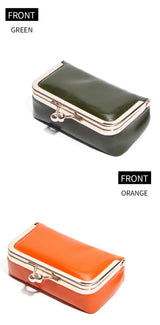 Compact Genuine Leather Kiss-Lock Mini Accessorie Pouch