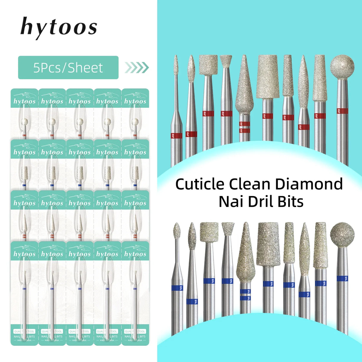 HYTOOS 5Pcs/Set Diamond Nail Drill Bits To Clean Cuticles And Nails