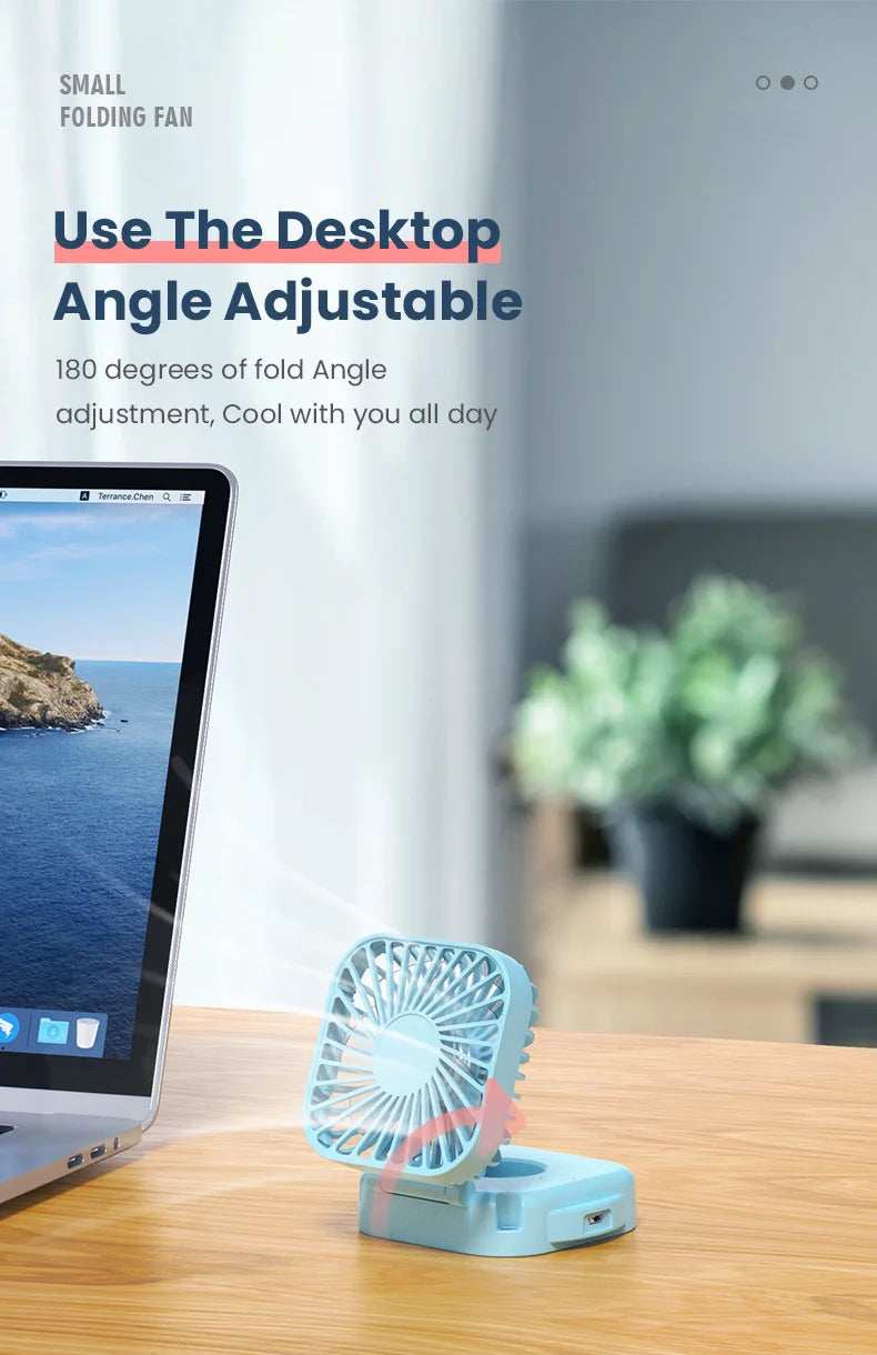 500mAh USB Rechargeable Handheld Portable Fan with Mirror