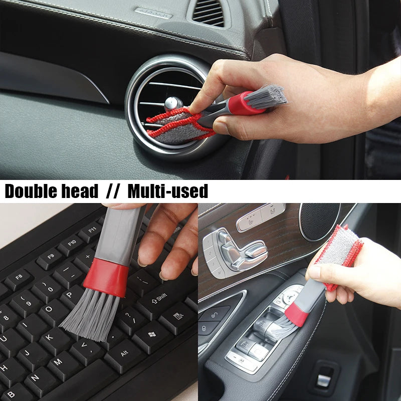 Auto Detailing Interior Double Head Brushes For Air Vent, Grill Duster Cleaning Tools